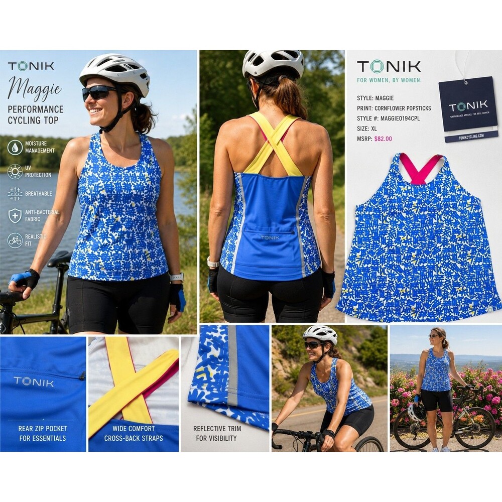 Tonik Maggie Cycling Tank Top Women XL Cornflower Popsticks Bike Jersey Blue